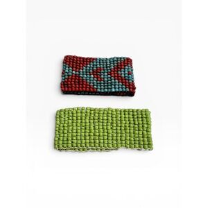 Vintage Southwestern Style Stretch Seed Bead Cuff Bracelet Turquoise Red Green